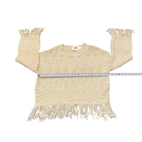 Ellison Sweater Cream Fringe Trim Women’s Large L/S Boutique Boho‎ Knit NWT - Picture 5 of 10
